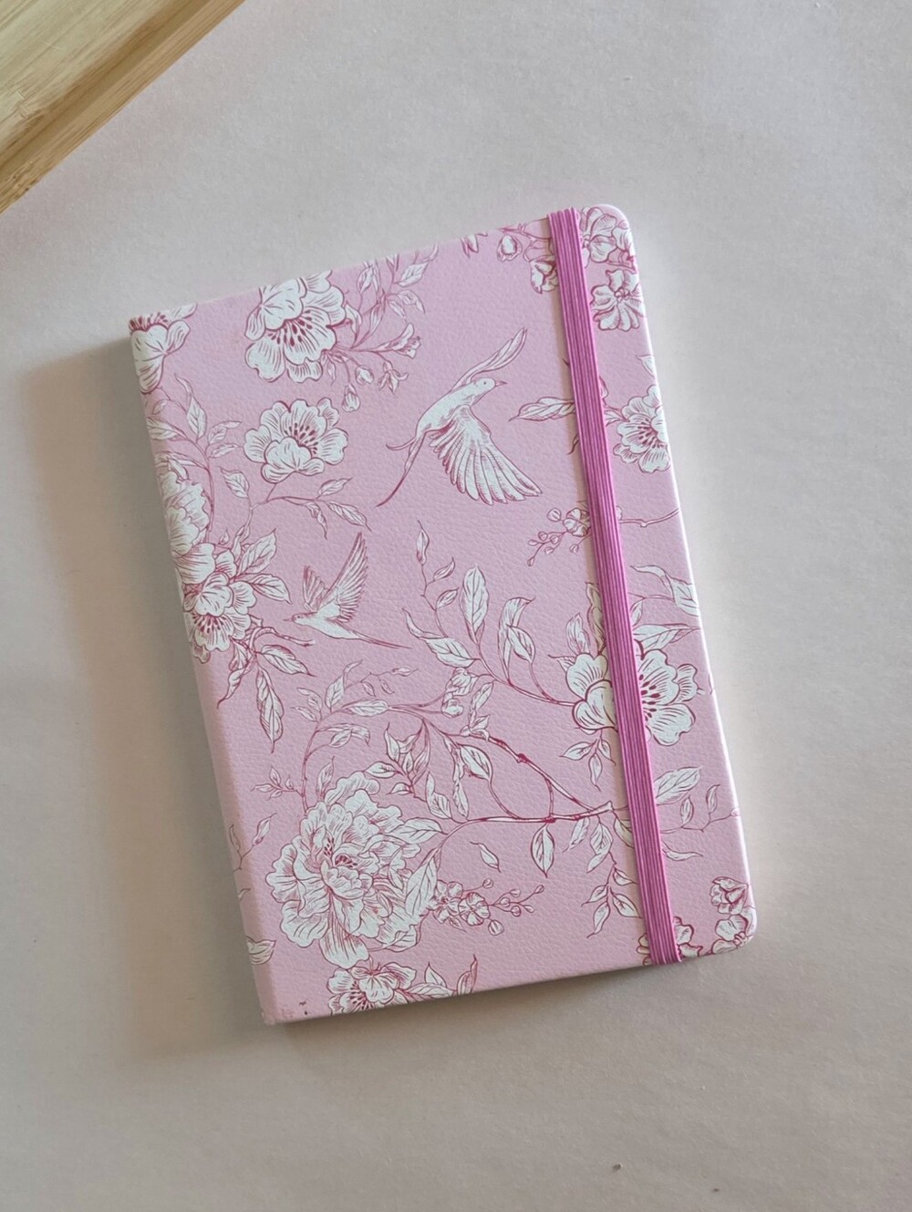 OCS Design Vintage Inspired Petals on Pink Bird Casebound Medium Ruled Notebook